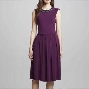 NWT Tory Burch Eva Dress Beaded Collar Pleated Skirt Wild Plum Women's Size L